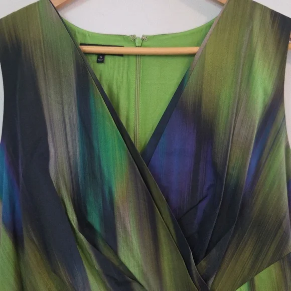 Lafayette 148 watercolour cotton wrap waist sheath dress Sz 14 - Picture 4 of 8